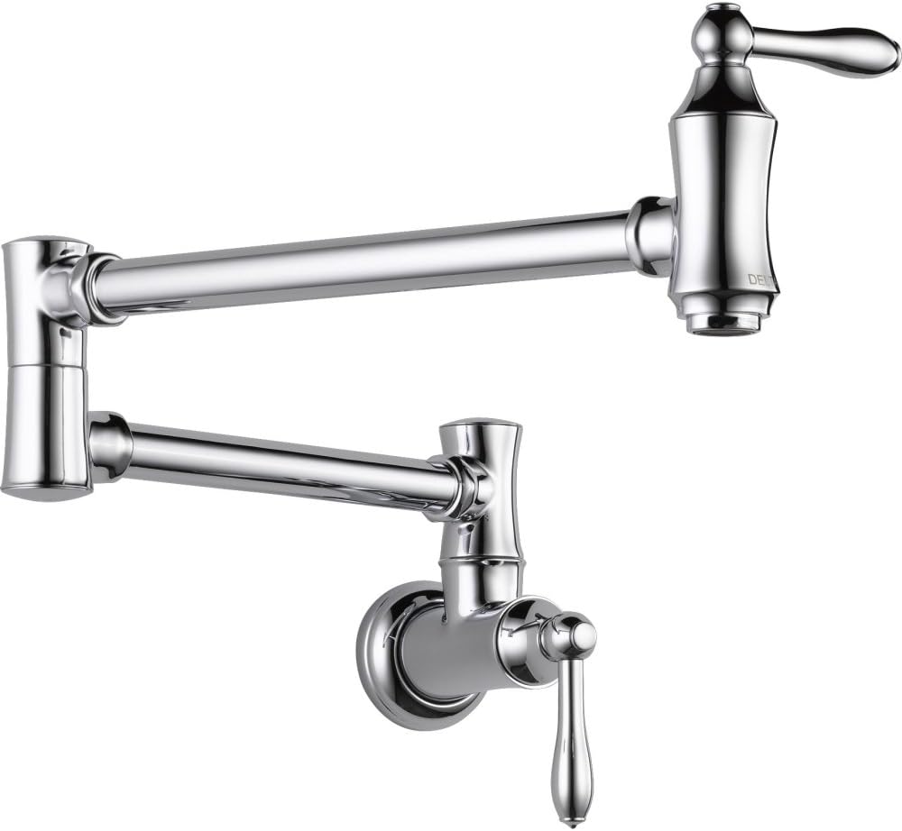 Delta Faucet Traditional Chrome Pot Filler Faucet, Delta Pot Filler, Farmhouse Pot Filler Faucet Wall Mount, Potfiller, Brass Construction, Chrome 1177LF, 0.5