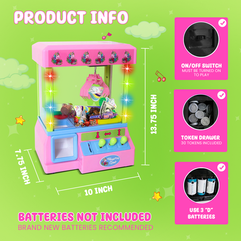 Bundaloo Pink Unicorn Claw Machine Arcade Game with Lights and 3 Unicorn Plush Toys