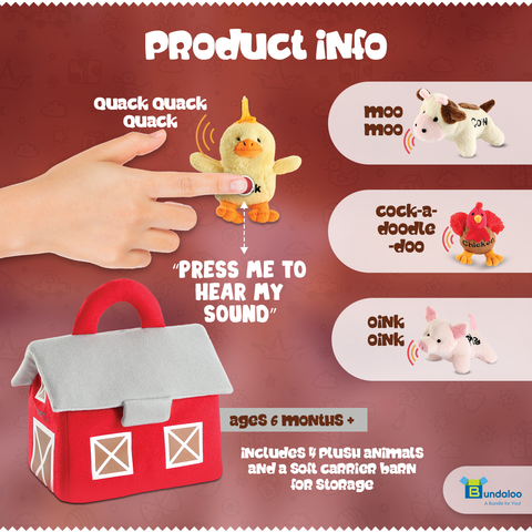 Bundaloo Plush Mini Farm Animal Toy Playset Carrier with Sound