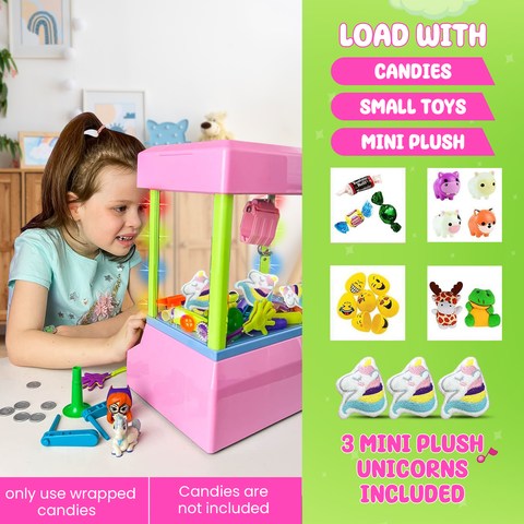 Bundaloo Pink Unicorn Claw Machine Arcade Game with Lights and 3 Unicorn Plush Toys