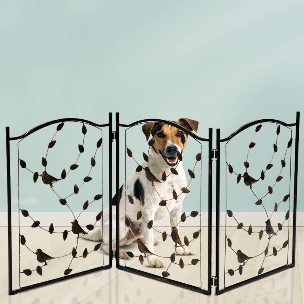 Bundaloo Freestanding Metal Folding Pet Gate - Leaf Bird Design