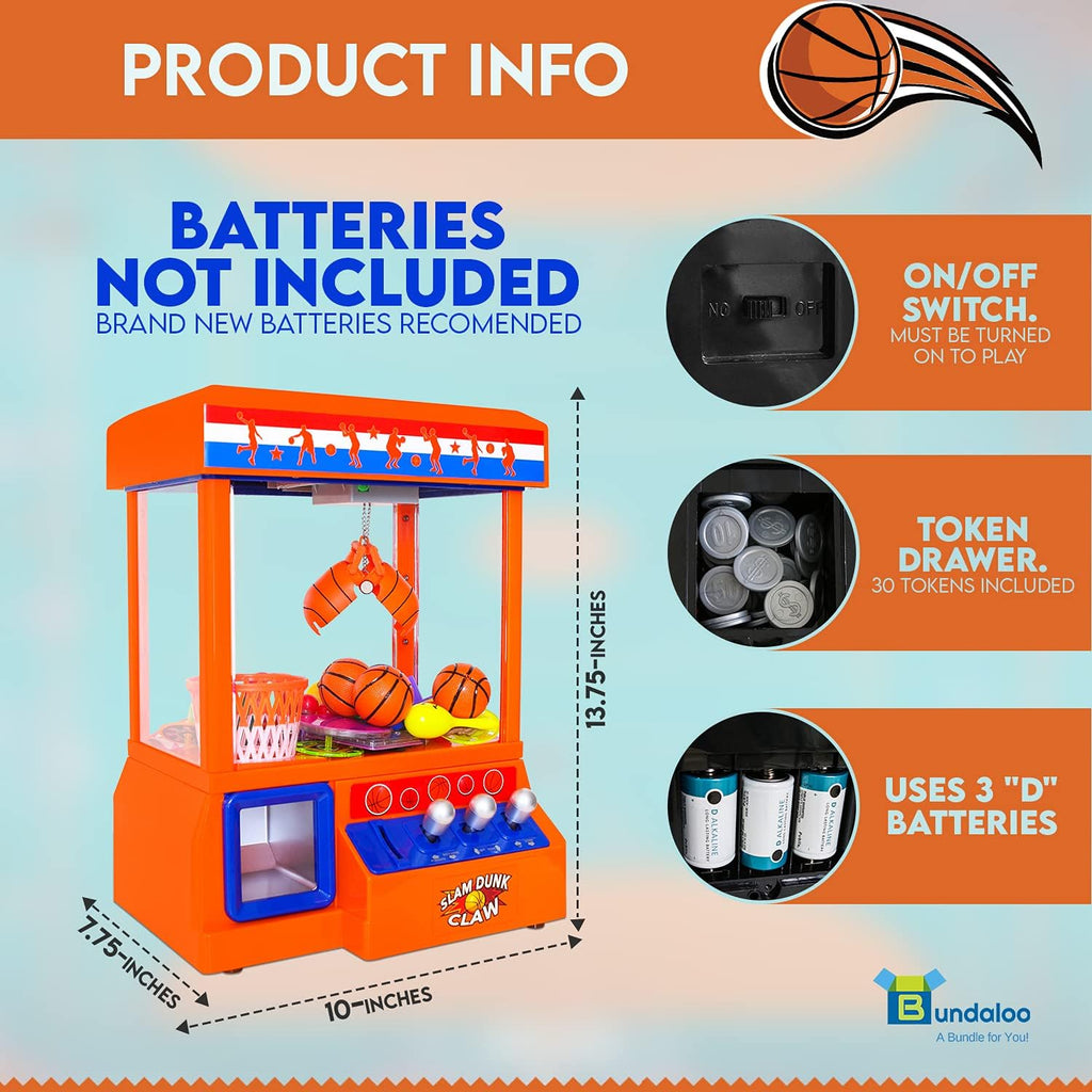 Bundaloo Slam Dunk Claw Machine Arcade Game With 3 Mini Basketballs