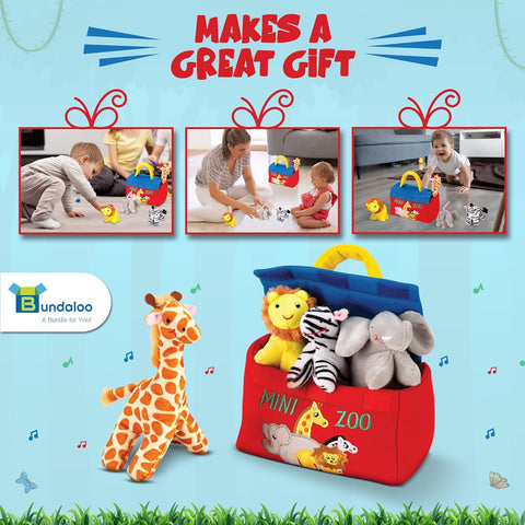 Bundaloo Plush Mini Zoo Toy Playset Carrier with Sound