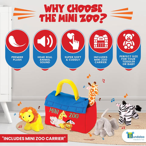 Bundaloo Plush Mini Zoo Toy Playset Carrier with Sound