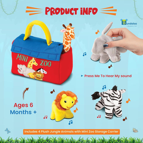 Bundaloo Plush Mini Zoo Toy Playset Carrier with Sound