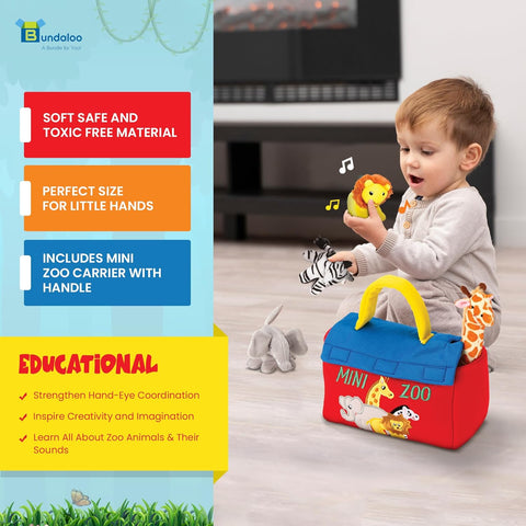 Bundaloo Plush Mini Zoo Toy Playset Carrier with Sound
