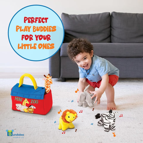 Bundaloo Plush Mini Zoo Toy Playset Carrier with Sound