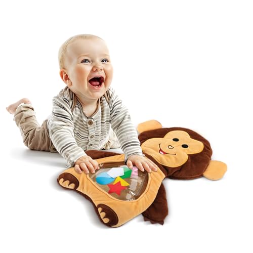 Bundaloo Monkey Tummy Time Water Play Mat for Babies, Soft Plush Sensory Activity Toy with Floating Shapes, Removable Water Pouch, Machine Washable, for Infants 6 Months and Up