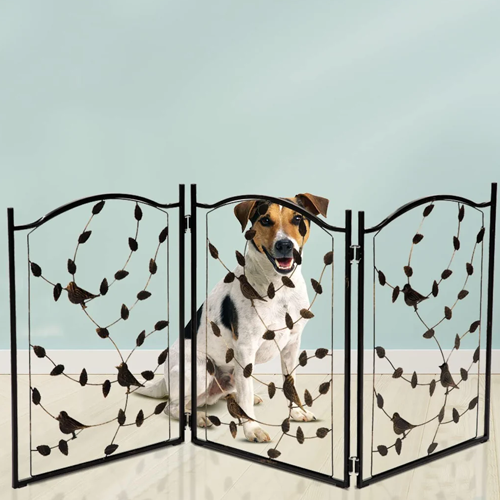 Bundaloo Freestanding Metal Folding Pet Gate - Leaf Bird Design