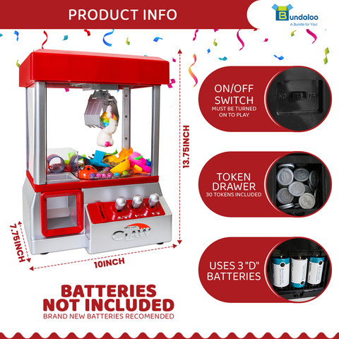Bundaloo Original Mini Claw Machine Arcade Game - Red
