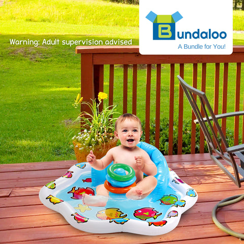 Bundaloo Infant Pool Splash Mat Inflatable with Backrest & Stackable Ring Toys