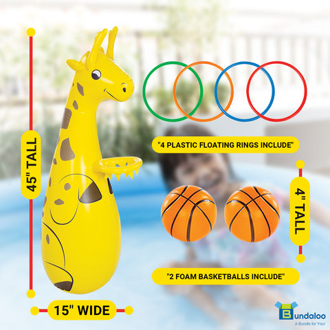 Bundaloo Pool Inflatable Giraffe Basketball and Toss Game