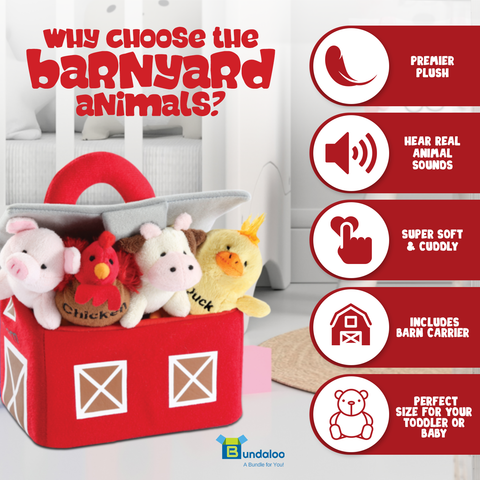 Bundaloo Plush Mini Farm Animal Toy Playset Carrier with Sound