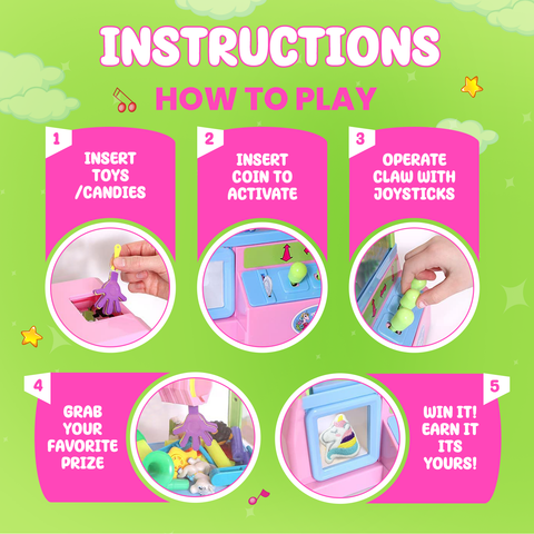 Bundaloo Pink Unicorn Claw Machine Arcade Game with Lights and 3 Unicorn Plush Toys
