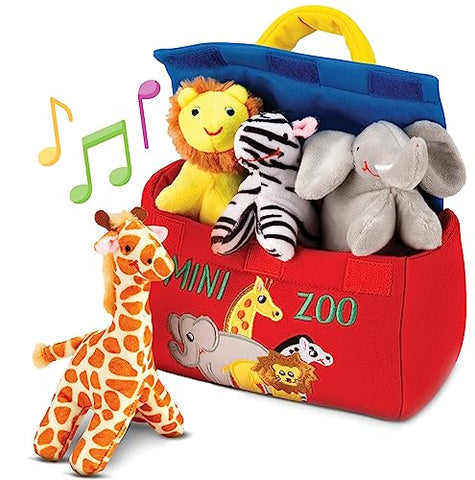 Bundaloo Plush Mini Zoo Toy Playset Carrier with Sound