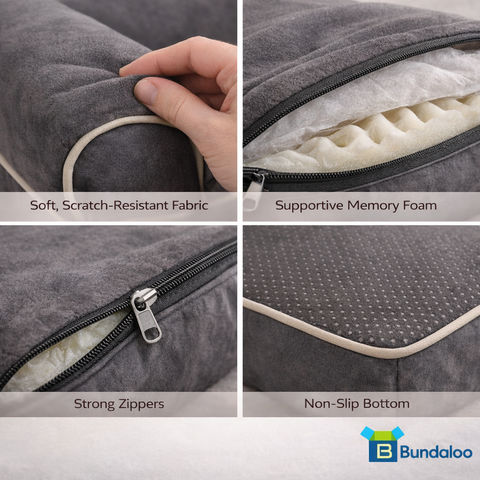 Bundaloo Orthopedic Memory Foam Dog Bed with Waterproof Liner & Washable Cover