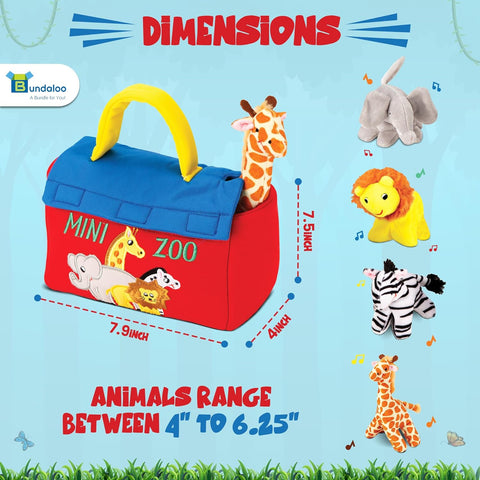 Bundaloo Plush Mini Zoo Toy Playset Carrier with Sound