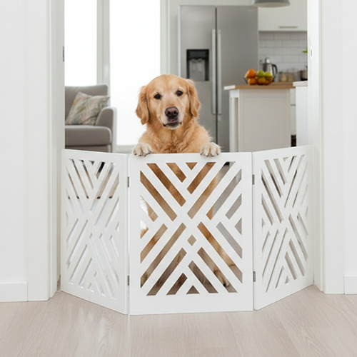 Bundaloo Freestanding Wooden Dog Gate (Lattice - White)
