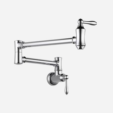 Delta Faucet Traditional Chrome Pot Filler Faucet, Delta Pot Filler, Farmhouse Pot Filler Faucet Wall Mount, Potfiller, Brass Construction, Chrome 1177LF, 0.5