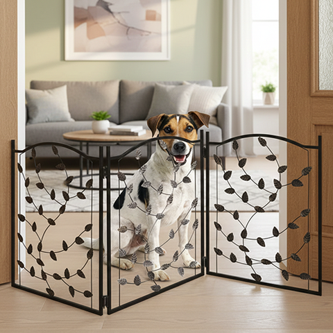 Bundaloo Freestanding Metal Folding Pet Gate (Metallic Leaf)