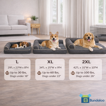 Bundaloo Orthopedic Memory Foam Dog Bed with Waterproof Liner & Washable Cover
