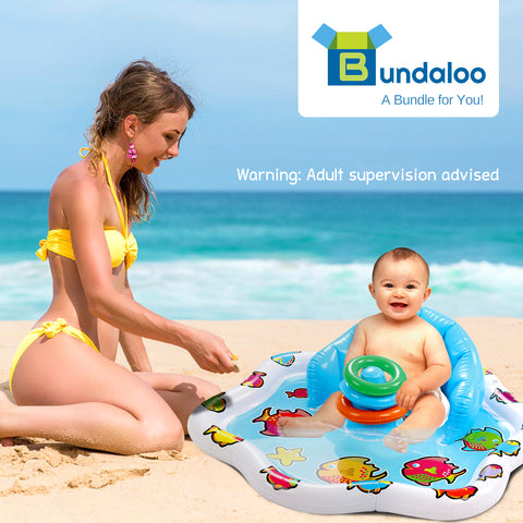 Bundaloo Infant Pool Splash Mat Inflatable with Backrest & Stackable Ring Toys