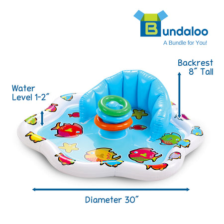 Bundaloo Infant Pool Splash Mat Inflatable with Backrest & Stackable Ring Toys