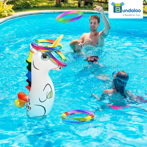 Bundaloo Inflatable Pool Ring Toss Game Set (Unicorn)